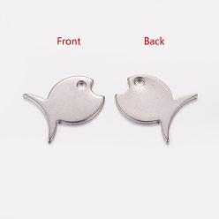 Stainless Steel Color Stainless Steel Pendants, Fish, Stainless Steel Color, 14.5x12.5x1mm, Hole: 1mm