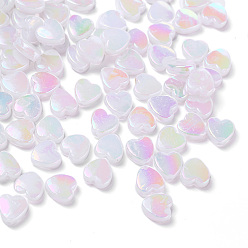 Blanco 100 piezas de cuentas acrílicas transparentes ecológicas, teñido, color de ab, corazón, blanco, 8x8x3 mm, agujero: 1.5 mm