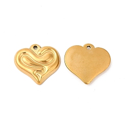 Real 18K Gold Plated Ion Plating(IP) 304 Stainless Steel Pendants, Heart with Snake Charms, Real 18K Gold Plated, 20x22x3mm, Hole: 1.5mm