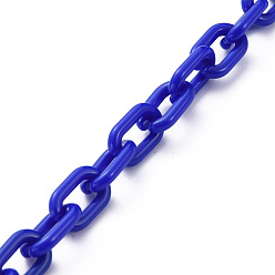 Blue Handmade Opaque Acrylic Cable Chains, Blue, 15x9x3mm, 39.37 inch(1m)/strand