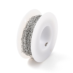 Stainless Steel Color 304 Stainless Steel Cable Chains, Unwelded, with Spool, Stainless Steel Color, 3.5x1.8x0.4mm, about 32.81 Feet(10m)/Roll