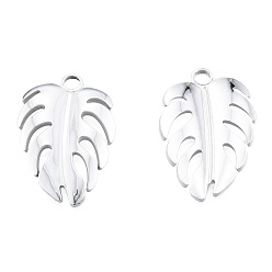 Stainless Steel Color 201 Stainless Steel Pendants, Monstera Leaf, Stainless Steel Color, 26.5x18x2mm, Hole: 2.5mm