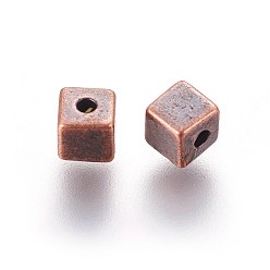 Red Copper Tibetan Style Alloy Beads, Cadmium Free & Lead Free, Red Copper Color, Cube, 4x4x4mm, Hole: 1mm