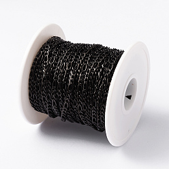 Negro 304 cadenas figaro acero inoxidable, sin soldar, con carrete, electroforesis negro, 4x6x0.9 mm & 4x8x0.8 mm, aproximadamente 32.8 pies (10 m) / rollo