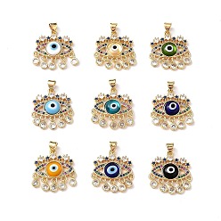 Mixed Color Lampwork Evil Eye Pendants with Colorful Cubic Zirconia, Real 18K Gold Plated Brass Findings, Lead Free & Cadmium free, Mixed Color, 27x22.5x4.5mm, Hole: 4x3.5mm