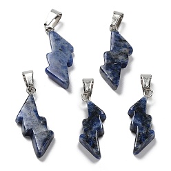 Lapis Lazuli Natural Lapis Lazuli Pendants, Lightning Bolt Charms with Stainless Steel Color Plated 201 Stainless Steel Snap on Bails, 31~33x13~14x5mm, Hole: 7.5x4.5mm