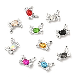 Mixed Color UV Plating Alloy Pendants, with Crystal Rhinestone and Glass, Platinum, Crab Charms, Mixed Color, 14x19x4mm, Hole: 2mm