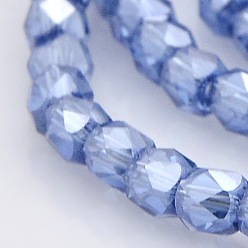Light Blue Pearl Luster Plated Glass Faceted Drum Beads Strands, Light Blue, 4x4x4mm, Hole: 1mm, about 100pcs/strand, 15.7 inch