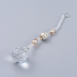Jaune Clair Lustre boule de cristal facetté prismes de capteurs de soleil, avec des perles d'alliage, jaune clair, 190mm