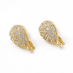 Real 18K Gold Plated Brass Micro Pave Clear Cubic Zirconia Twister Clasps, Teardrop, Real 18K Gold Plated, 10.5x6x7.5mm, Hole: 0.9mm, inner diameter: 6x4.5mm