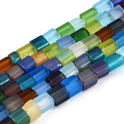 Colorful Transparent Frosted Glass Bead Strands, Rectangle, Colorful, 3~8.5x3.5~4x3.5~4mm, Hole: 1.2mm, about 96~101pcs/strand, 15.16 inch~15.55 inch(38.5~39.5cm)