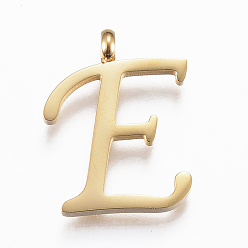 Letter E 304 подвески из нержавеющей стали, Начальная буква, letter.e, золотые, 18x14x2 мм, отверстие : 2 мм