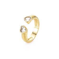 Clair Micro cuivres ouvrent zircone cubique anneaux de manchette, anneaux ouverts pour les femmes, sans cadmium et sans nickel et sans plomb, cœur, réel 18 k plaqué or, clair, taille us 8 (18.1 mm)