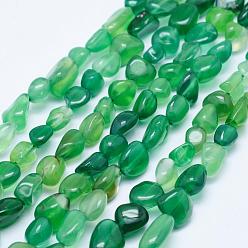 Natural Agate Natural Green Agate Beads Strands, Tumbled Stone, Nuggets, 6~13x6~8mm, Hole: 1mm, 15.3 inch~15.7 inch(39~40cm)