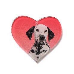 Малиновый Непрозрачные акриловые подвески, собака, сердце, малиновый, 37x40x2 мм, отверстие : 1.6 мм