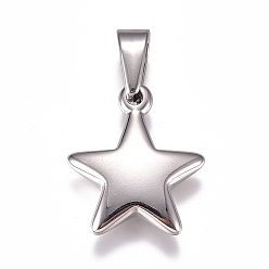 Stainless Steel Color 304 Stainless Steel Pendants, Star, Stainless Steel Color, 23.5x20x5mm, Hole: 10x4.5mm