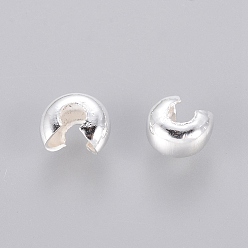 Silver Iron Crimp Beads Covers, Nickel Free, Silver Color Plated, 5mm In Diameter, Hole: 1.5~1.8mm