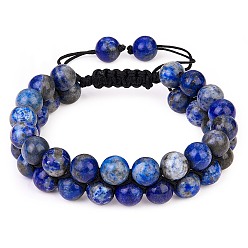 Lapis Lazuli Bracelet de perles tressées en lapis lazuli naturel, Bracelet réglable en pierres précieuses double couche pour femme, diamètre intérieur: 2-1/8~3 pouce (5.3~7.5 cm)