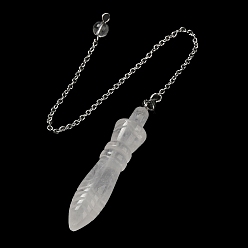 Quartz Crystal Natural Quartz Crystal Pointed Dowsing Pendulums, with 304 Stainless Steel Chains, Bullet Charm, 243mm, Bullet: 60x12.5mm, Hole: 3mm