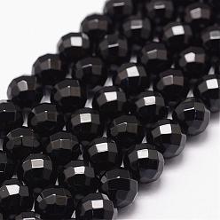 Black Onyx Hebras de cuentas de ónix negro natural, teñido y climatizada, 64 facetas, rondo, 8 mm, agujero: 1.2 mm, 49 pcs / Hilo, 15.7 pulgada