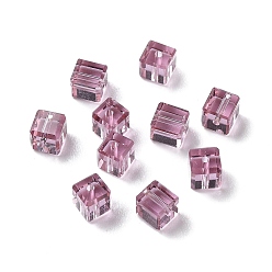Rose Vieux Verre imitation perles de cristal autrichien, facette, suqare, vieux rose, 4x4x4mm, Trou: 0.9mm