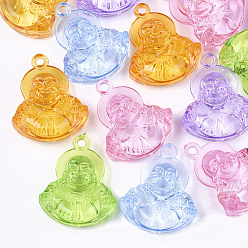 Mixed Color Transparent Acrylic Pendants, Buddha, Mixed Color, 38.5x32x13mm, Hole: 3mm, about 85pcs/500g