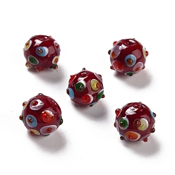 Dark Red Handmade Lampwork Beads, Round, Dark Red, 11x13x12.5mm, Hole: 1.6mm