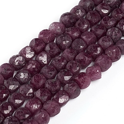 Ruby Natural Ruby/Red Corundum Beads Strands, Faceted, Cube, 4~5x4~5x4~5mm, Hole: 0.7mm, about 72~76pcs/strand, 15.55 inch(39.5cm)