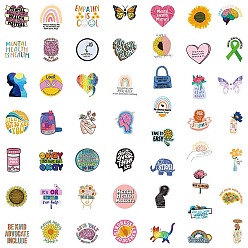Mixed Color 50Pcs Inspirational Theme Cartoon English Word Paper Sticker Label Set, Adhesive Label Stickers, for Suitcase & Skateboard & Refigerator Decor, Mixed Color, 34~62x31~60x0.2mm, 50pcs/set