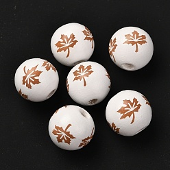Chocolate Wood European Beads, Large Hole Beads, Maple Leaf Pattern, Rondelle, Chocolate, 16x14.5~15mm, Hole: 4mm