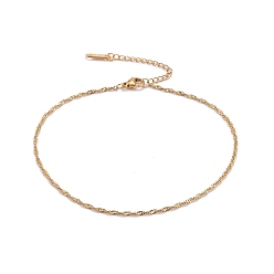 Golden Vacuum Plating 304 Stainless Steel Singapore Chain Anklets, Water Wave Chain Anklets, with 304 Stainless Steel Findings, Golden, 9-5/8 inch(24.5cm)