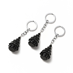 Obsidian Natural Obsidian Keychain, with Iron Split Key Rings, Christmas Tree, 90mm