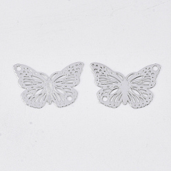 Platinum Brass Links connectors, Etched Metal Embellishments, Long-Lasting Plated, Butterfly, Platinum, 13x19x0.3mm, Hole: 1.4mm