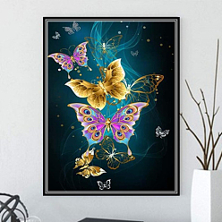 Orquídea Oscura Kits de pintura de diamantes con tema de mariposa diy, incluyendo lienzo, diamantes de imitación de resina, bolígrafo adhesivo de diamante, plato de bandeja y arcilla de cola, orquídea oscura, tamaño del embalaje: 300x400x30 mm
