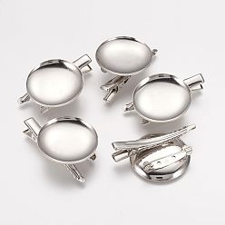 Platinum Brass Hairpin Cabochon Settings, DIY Material for Hair Accessories, Oval, Platinum Color, 30x45x7mm, Tray: 28.5mm