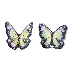Jaune Vert Cabochons transparents en résine époxy, avec poudre de scintillement et feuille d'or, papillon, jaune vert, 22~23x21.5~24.5x3~6mm
