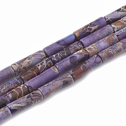 Violet Bleu Brins de perles de jaspe impérial naturel, teint, colonne, bleu violet, 12~13x4~4.5mm, Trou: 1~1.2mm, Environ 30 pcs/chapelet, 15.9 pouce