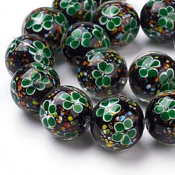 Green Handmade Inner Flower Lampwork Beads Strands, Round, Green, 19~20mm, Hole: 2.5mm, 18pcs/strand, 12.99 inch