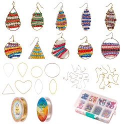Mixed Color DIY Beads Geometry Drop Earring Making, Including Round Seed & Electroplate & Pearl Glass Beads, Brass Earring Hooks & Links, Copper Wire, Mixed Color, Links: 16pcs/set