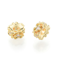Real 18K Gold Plated Brass Spacer Beads, with Crystal Rhinestone, Nickel Free, Flower, Real 18K Gold Plated, 5.5x3mm, Hole: 2mm