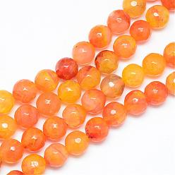 Dark Orange Natural Agate Bead Strands, Dyed, Faceted, Round, Dark Orange, 4~5mm, Hole: 1mm, about 91~93pcs/strand, 14.5~14.7 inch