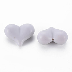 Blanc Fumé Perles acryliques opaques, cœur, fumée blanche, 17x22x10mm, Trou: 1.4mm, environ255 pcs / 500 g