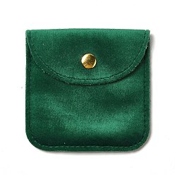 Green Velvet Jewelry Storage Pouches, Square Jewelry Bags with Golden Tone Snap Fastener, for Earring, Rings Storage, Green, 8x8x0.75cm