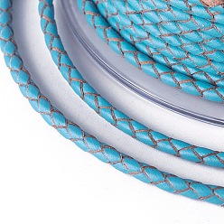 Deep Sky Blue Braided Cowhide Cord, Leather Jewelry Cord, Jewelry DIY Making Material, Deep Sky Blue, 3mm, about 5.46 yards(5m)/roll