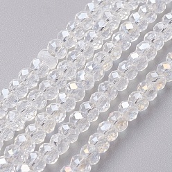 Clear Electroplate Glass Beads Strands, Full Rainbow Plated, Faceted, Rondelle, Clear, 4~4.5x3mm, Hole: 0.5mm, about 130~135pcs/strand, 15.5~16 inch(39~40cm)