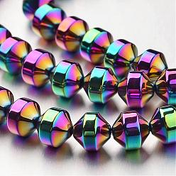 Plaqué Multicolore Galvanoplastie non-magnétiques brins de perles d'hématite synthétique, Toupie, multi-couleur plaquée, 8x8mm, Trou: 1mm, Environ 50 pcs/chapelet, 15.7 pouce