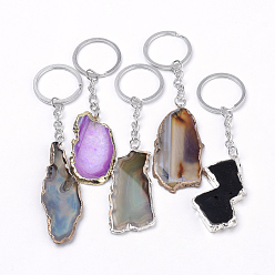 Natural Agate Plated Natural Agate Keychain, with Iron Findings, Mixed Color, Nuggets, 105~122mm