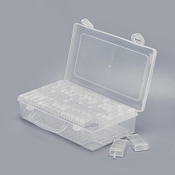 Clear Plastic Bead Containers, Flip Top Bead Storage, For Seed Beads Storage Box, with PP Plastic Packing Box and Label Paster, Rectangle, Clear, 64pcs containers/box, 50x27x12mm, Hole: 9x10mm
