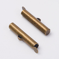 Antique Bronze Brass Slide On End Clasp Tubes,  Slider End Caps, Antique Bronze, 26x5mm, Hole: 1mm, Inner Diameter: 2mm