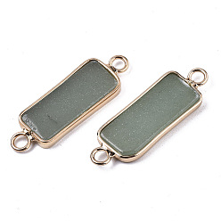 Green Aventurine Natural Green Aventurine Links Connectors, with Light Gold Tone Brass Findings, Rectangle, 27~30x10x2.5mm, Hole: 2.5mm